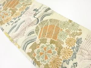 アンティーク　波に鶴・菊模様織出し袋帯（材料）